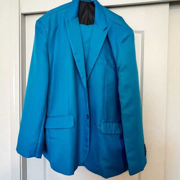 Men's Party Suit Solid Blue Prom Suit for Themed Party Events With Tie Pants XXL - Picture 2 of 6